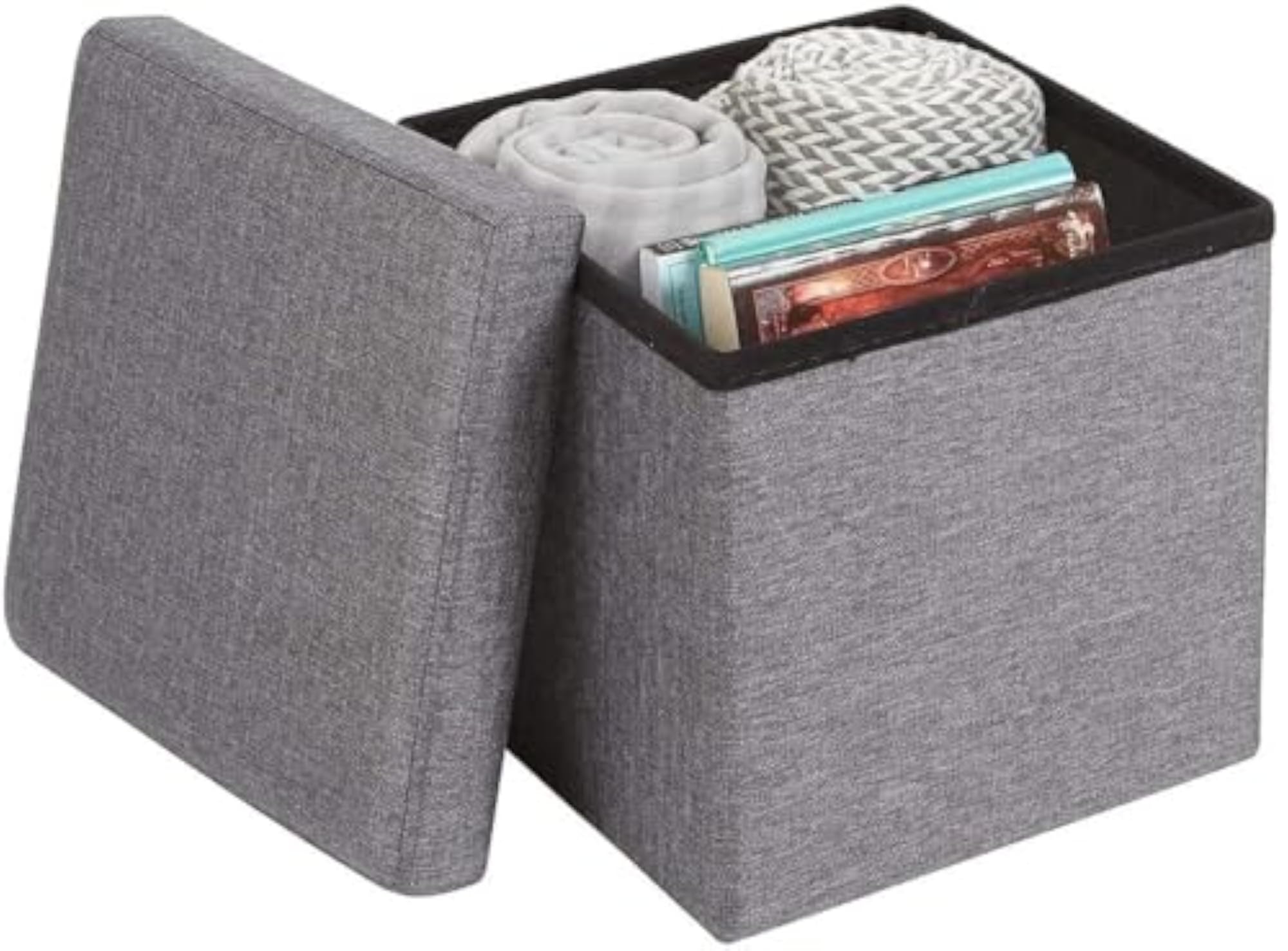 Foldable Linen Storage Ottoman Footrest Stool Grey